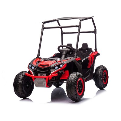 24V Kids Ride On Utv,2-Seater 4WD Electric Truck with Sun Shade, Remote Control, Led Lights, 4 Shock Absorbers