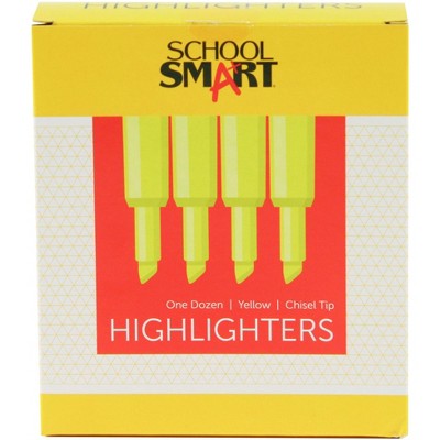 School Smart Tank Style Highlighters, Chisel Tip, Yellow, Pack of 12