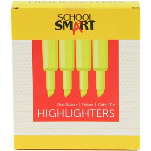 School Smart Tank Style Highlighters, Chisel Tip, Yellow, Pack of 12 - 1 of 4