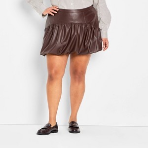 Women's Drop Waist Faux Leather Bubble Mini A-Line Skirt - Future Collective Brown - 1 of 3
