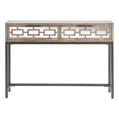 Hayworth Mirrored Console Table Gray - Finch: Modern Storage with Drawers, Antique Finish