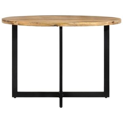 vidaXL Mango Wood Dining Table with Powder-Coated Iron Frame - Retro Style Versatile Dinner Table, 43.3" Diameter