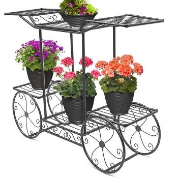 Sorbus Flower Cart Pot Display Rack - Black: 6-Tier Beautiful Style Plant Stand for Indoor & Outdoor Decor