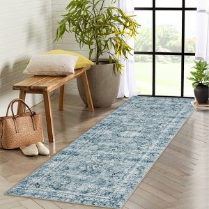 Retro Floral Distressed Area Rug Low Pile Washable Non Slip Floor Cover Home Floor Decor for Living Room - 1 of 4