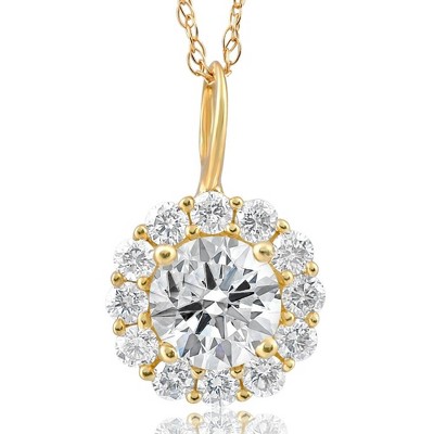 Pompeii3 1 Ct Halo Diamond Pendant 14k Yellow Gold 18" Chain Necklace