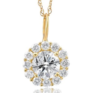Pompeii3 1 Ct Halo Diamond Pendant 14k Yellow Gold 18" Chain Necklace - 1 of 4