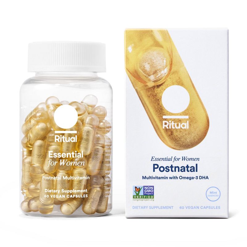 Ritual Postnatal Multivitamin with Vegan Omega-3 DHA, Choline, and Vitamins A, C, D3 and Zinc Vegan Capsules - Mint Essenced - 60ct, 1 of 13