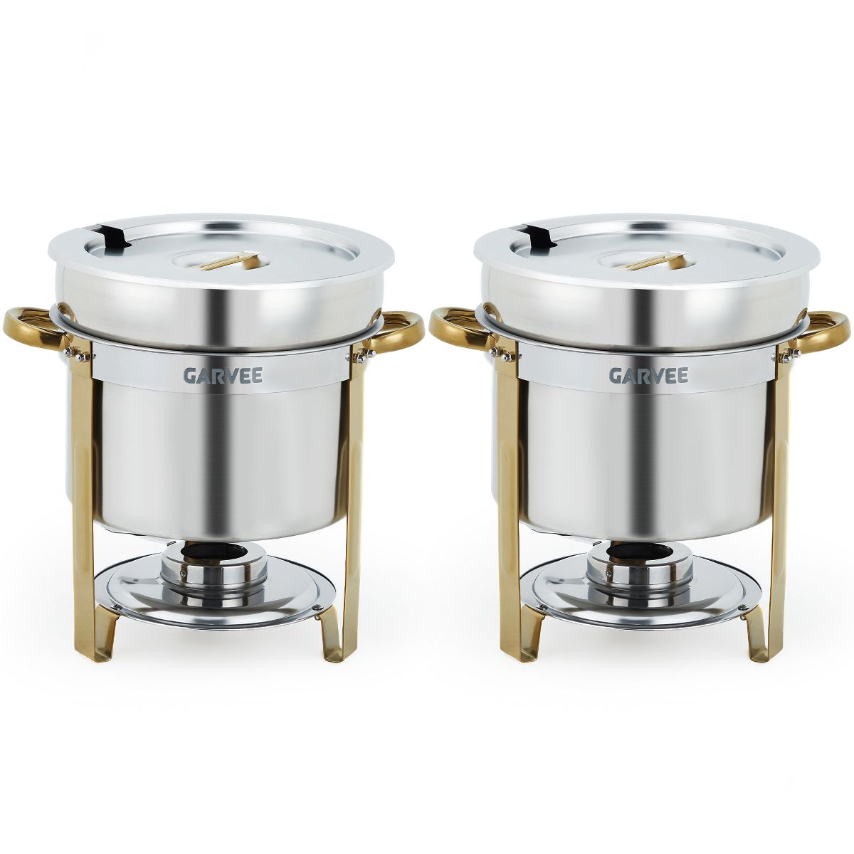 Commercial Soup Warmer Set – Stainless Steel Round Chafing Dishes with Lid Holder, Buffet Food Heater, for Catering, Banquets, Parties, Events