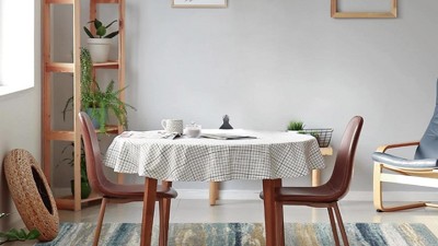 Beige Abstract Impressions 6'x9' Easy-Care Synthetic Area Rug