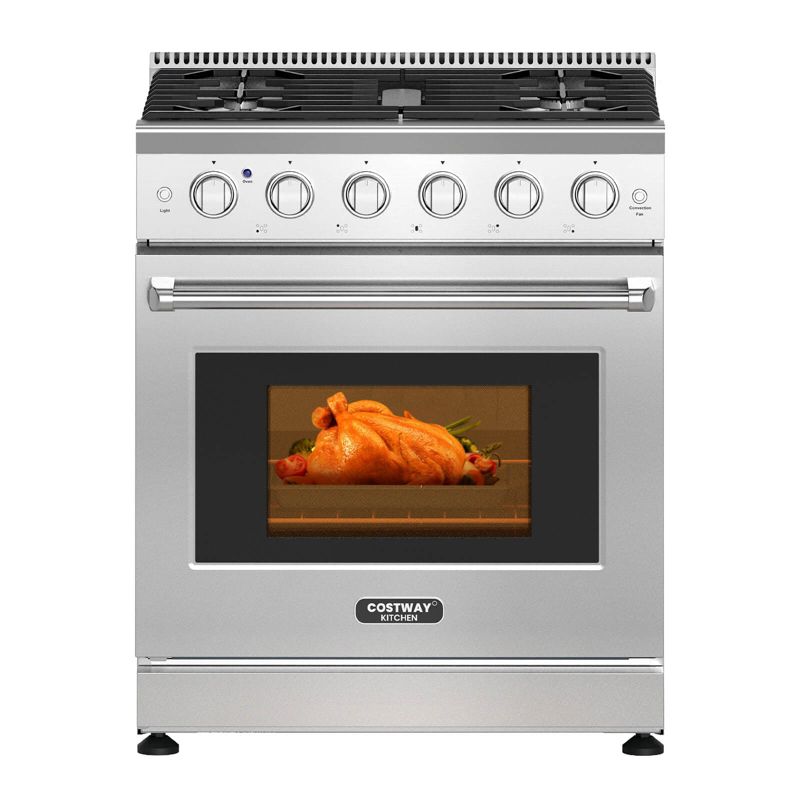 Costway 30" Natural Gas Range 120V with 5 Burners Cooktop & 4.55 Cu.Ft. Convection Oven, 1 of 11