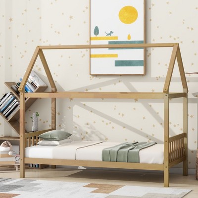 NicBex Twin Size Wooden Platform Bed, House Shaped Bed Frame with Headboard and Footboard for Boy and Girl, Easy Assembly