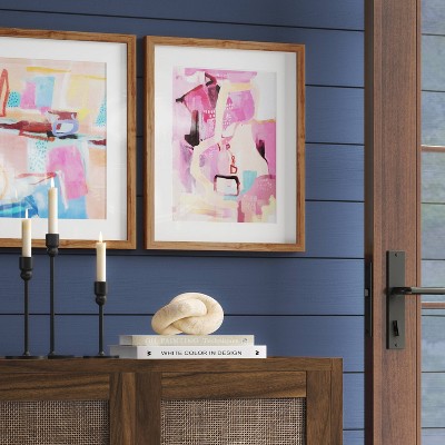 Set of 2 16" x 20" Natural Framed Abstract Wall Art Prints