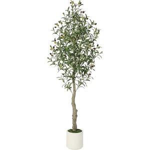Artificial Olive Tree Tall Faux Olive Tree Indoor Fake Silk Plant with White Planter - 1 of 4