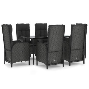 vidaXL 7 Piece Patio Dining Set - PE Rattan - Reclining Garden Chairs - Tempered Glass Table - Cushions Included - Outdoor Lounge Set - Black - 1 of 4