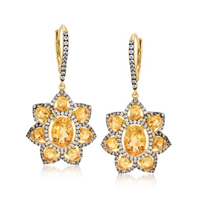 Ross-Simons 4.60 ct. t.w. Citrine and 1.40 ct. t.w. White Topaz Flower Drop Earrings in 18kt Gold Over Sterling