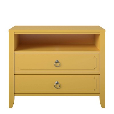 Mustard Yellow 2-Drawer Nightstand with Real Wood Legs