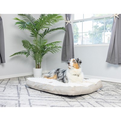Large White and Beige Velvet Dog Bed with Poly Fill