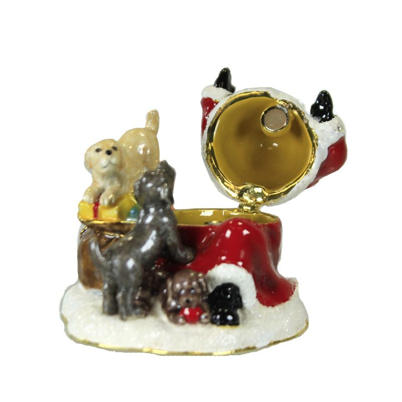 Hinged Trinket Box 2.75 In Santa With Puppies Box Christmas Dogs Presents Santa Figurines, 2 of 4