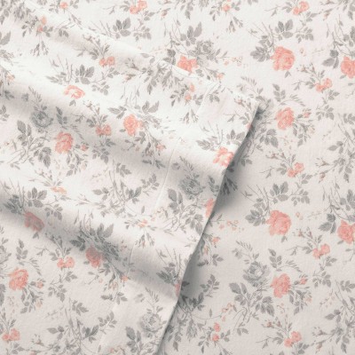 Rosalie Gray Floral Cotton Flannel Full Sheet Set