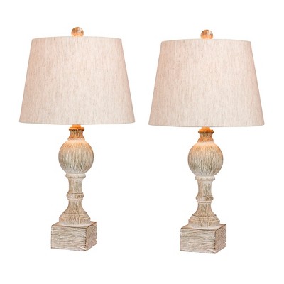 Fangio Lighting Distressed Sculpted Column Resin Table Lamps White