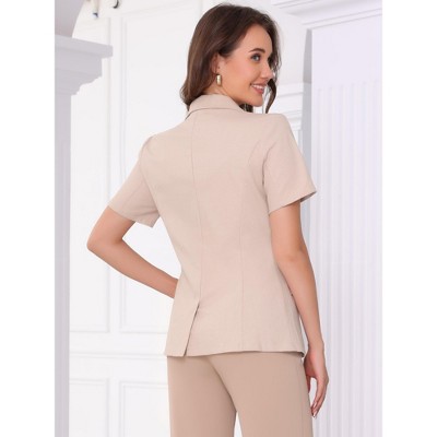 INSPIRE CHIC Women's Short Sleeve Double Breasted Work Office Blazer Light Pink X-Large — фото 3