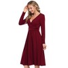 V Neck Casual Dress Long Sleeve Empire Waist Wrap Midi Party Dresses with Pockets - 2 of 4