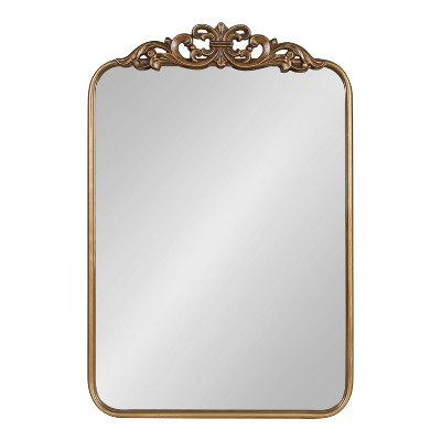 Gold Ornate Rectangular Wall Mirror with Crown Accent