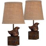 360 Lighting Rustic Farmhouse Accent Table Lamp 15 1/2" High Set of 2 Crackle Dark Bronze Brown Natural Burlap Drum Shade for Bedroom House