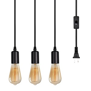 3-Light Black Plug-In Hanging Pendant with ON/OFF Switch, Industrial Hanging Lighting for Kitchen Island Dining Room Bar - 1 of 4