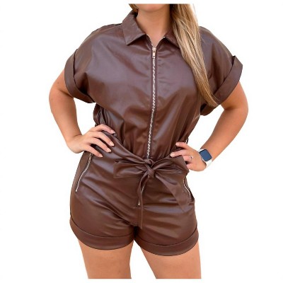 Women's Lexa Faux Leather Romper With Tie - day + moon
