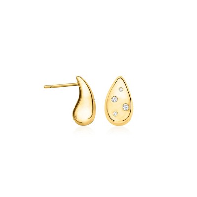 Ross-Simons 0.10 ct. t.w. Diamond Puffy Teardrop Earrings in 18kt Gold Over Sterling