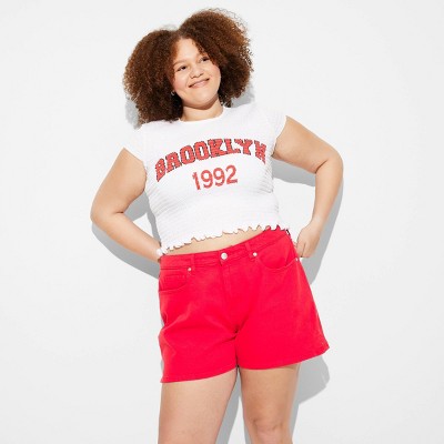Women's Heritage Curvy Mid-Rise Denim Shorts - Wild Fable™ Dark Red