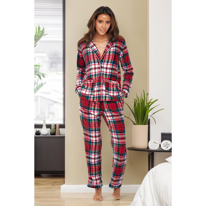 Women's Soft Warm Fleece Pajamas Lounge Set, Long Sleeve Top and Pants, PJ, 3 of 8