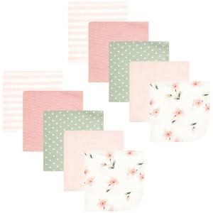 Hudson Baby Infant Girl Flannel Cotton Washcloths, Pink Dainty Floral 10 Pack, One Size - 1 of 4