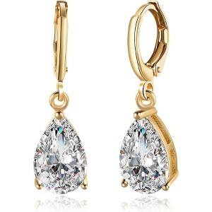 14K Gold Plated CZ Teardrop Earrings – Elegant Hypoallergenic Wedding Jewelry Gift for Women - 1 of 4