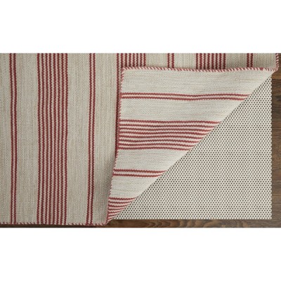 Handmade Red and Ivory Stripe Synthetic 4' x 6' Rug