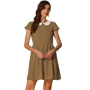 INSPIRE CHIC Women's Peter Pan Collar Short Sleeves Contrast A-Line Polka Dots Dress - 1 of 4