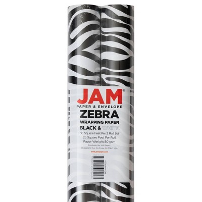 JAM Paper & Envelope 2pk Zebra Print Gift Wrap Black