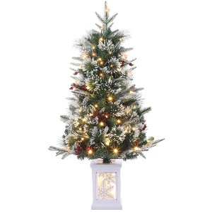 Christmas Tree, 3 Ft Pre-Lit Artificial Christmas Trees with Potted Base, Snow Flocked Small Christmas Tree with 70 Lights, Christmas Decoration - 1 of 4