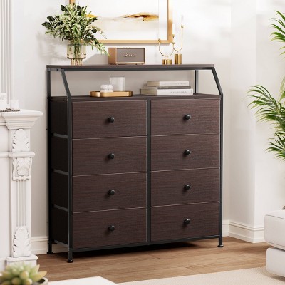 WOWLIVE 8 Drawer Dresser with 2-Tier Open Shelf, Double Chest of Drawer