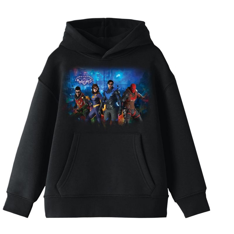 Youth Boys Gotham Knights Superheroes Black Graphic Print Hooded Sweatshirt, 1 of 2