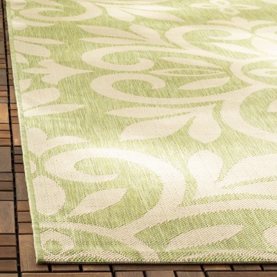 Beach Grass Green and Cream Synthetic Rectangular Area Rug