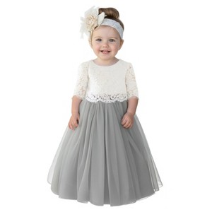 2Bunnies 2 Piece Lace Top Tulle Skirt Boho Rustic Baby Girl Dress Set - 1 of 4