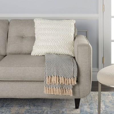 Woven Stripes Kids Square Throw Pillow 20" in White Cotton