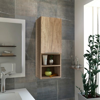 Vynxaria Bathroom Cabinet with Single Door, Two Interior Shelves, and Two External Shelves, Stylish and Functional in Black Finish