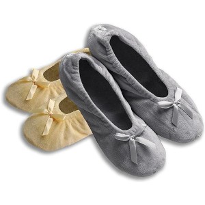 Roxoni Women's Plush Terry Cotton & Velour Ballerina Slippers – 2-Pack of Cozy Indoor Footwear - 1 of 4