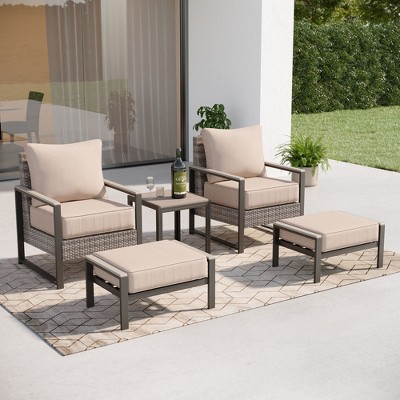 Sonkuki Outdoor Furniture Set Patio Conversation Sofa with Coffee Table Set, All-Weather PE Rattan Couch with Cushion