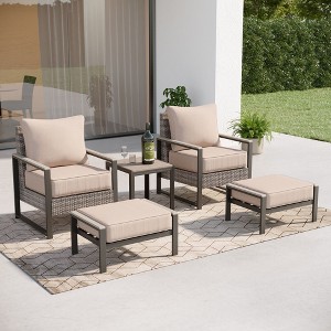 Sonkuki Outdoor Furniture Set Patio Conversation Sofa with Coffee Table Set, All-Weather PE Rattan Couch with Cushion - 1 of 4