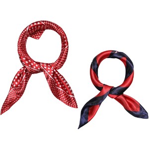 Allegra K Women's Satin Printed Square Kerchief Hair Wrap Neck Scarf 2Pcs - 1 of 4