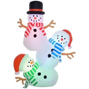 Outsunny 8.2' Christmas Inflatables Three Stacked Snowmen with LED Lights for Lawn Garden Party - 1 of 4